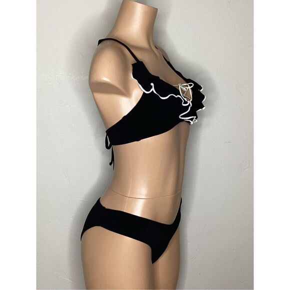 New. Robin Piccone black ruffle bikini. Small. Retails $215 - Picture 3 of 9